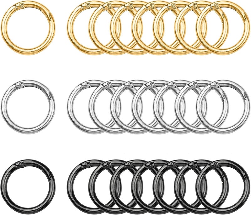 ELANE 24 Pcs Spring O Rings,Trigger Round Snap Buckle,Spring Keyring Buckle,Keychain Ring for Buckle,Bags,Purses (Silver+Gold+Grey, 1 inch) - Image 1